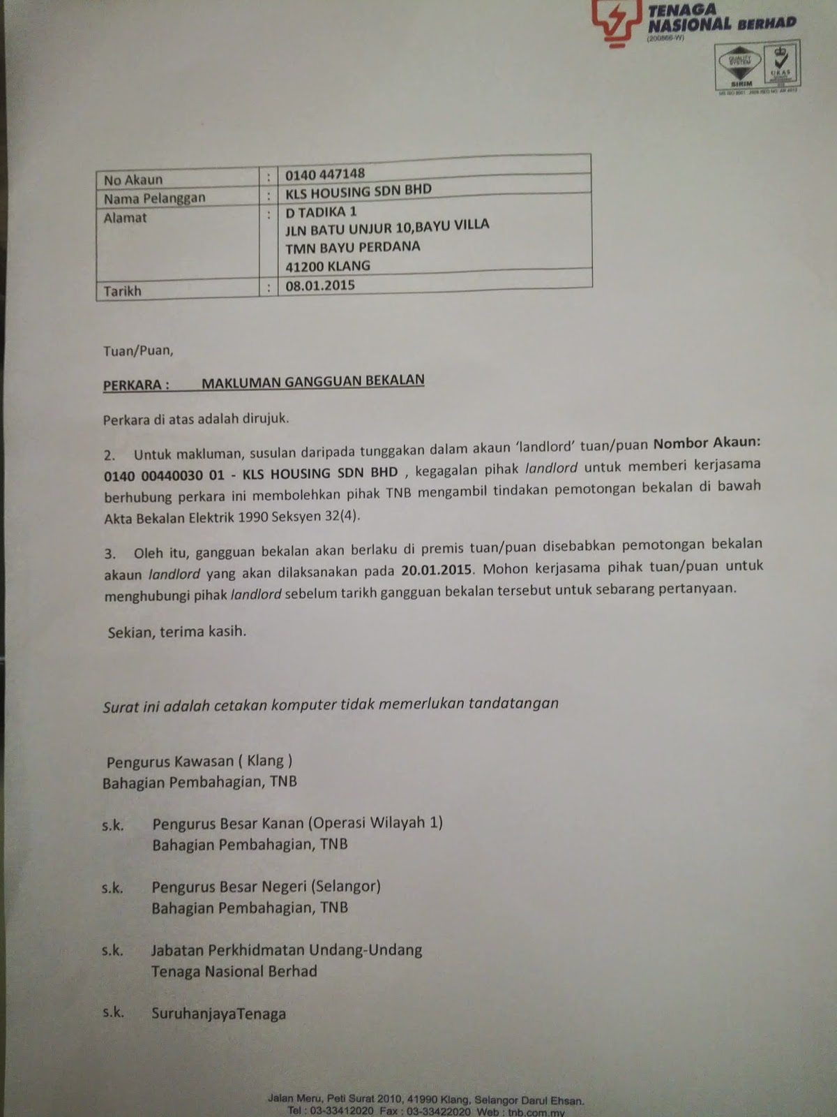 BAYU VILLA APARTMENT KLANG: Notis Makluman Gangguan BAYU VILLA APARTMENT KLANG: Notis Makluman Gangguan