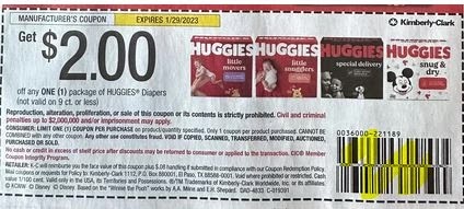 USE "TWO" $2.00/1 Huggies Coupon from "SMARTSOURCE" insert week of 1/1/23