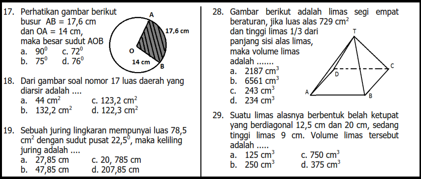  Soal PAT UKK Matematika SMP Kelas 8 Dan Jawaban K 13 Th 