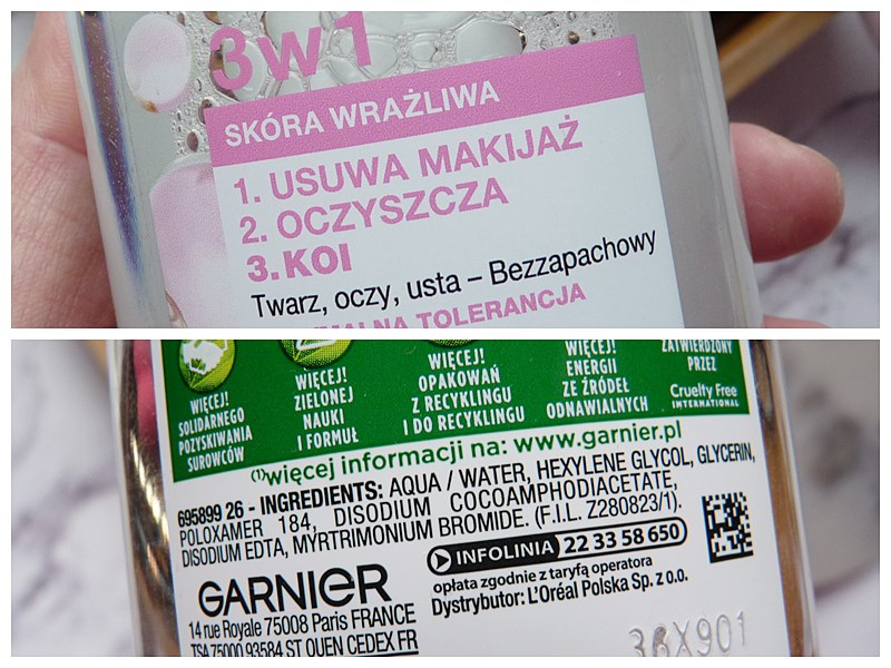 Garnier Płyn Micelarny 3 w 1 wrażliwa skóra skład inci ingredients