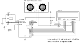 PIC16F84A with HC-SR04 ultrasonic sensor circuit