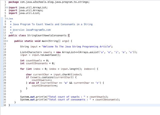Java Program To Count Vowels and Consonants in a String example