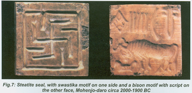 Stamp or seal in the shape of a swastika. From the Indus Valley Civilization site of Mohenjo-Daro.