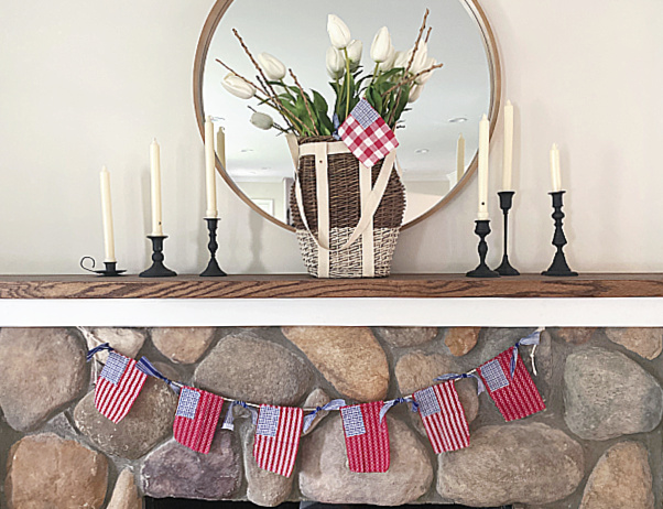 Mantel with flag banner
