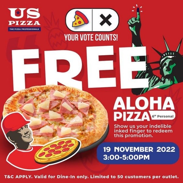 Promosi US Pizza Malaysia sempena mengundi PRU 15