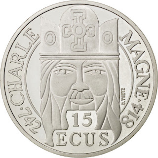 France 100 Francs 15 Ecus Silver coin 1990 Charlemagne, King of the Franks and Holy Roman Emperor