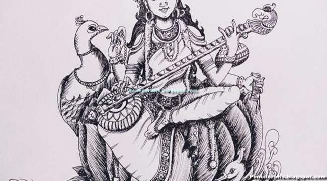 New Saraswati Devi Colored Pencil Drawings