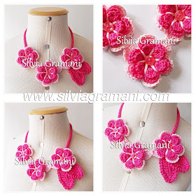 colar de croche com flores, colar rosa, pink