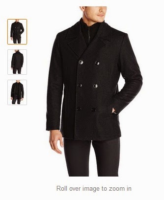 Mens Wool Pea Coat Men's Classic Peacoat with Bib