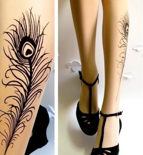 Peacock feather tattoo on leg Suitable for women because its design is