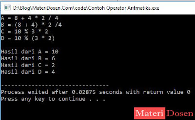Contoh Program Menggunakan Operator Aritmatika C++
