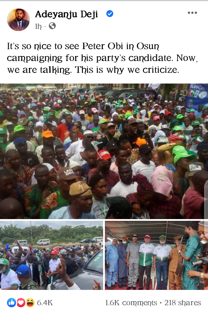 Peter Obi looks dapper in new photos as he campaigns for his party's candidate in Osun state