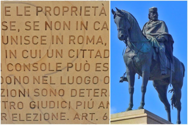 Muro del Belvedere y estatua ecuestre de Giuseppe Garibaldi en el Gianicolo de Roma