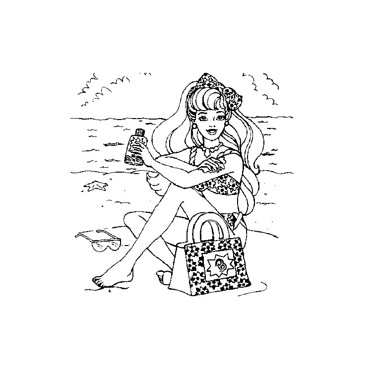 Download Coloring page Barbie in the beach | Screenfonds