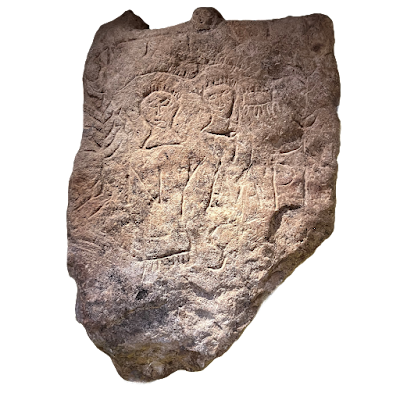 Remains of a carved dedication stone to the Nymphs, featuring two female heads