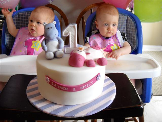 A few weeks back, I made this 1st birthday cake for twin girls.