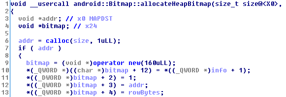 Decompiled prologue of the allocateHeapBitmap method