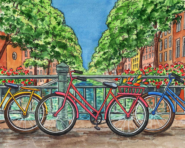 Amsterdam Netherlands Bridge With Bicycles Painting