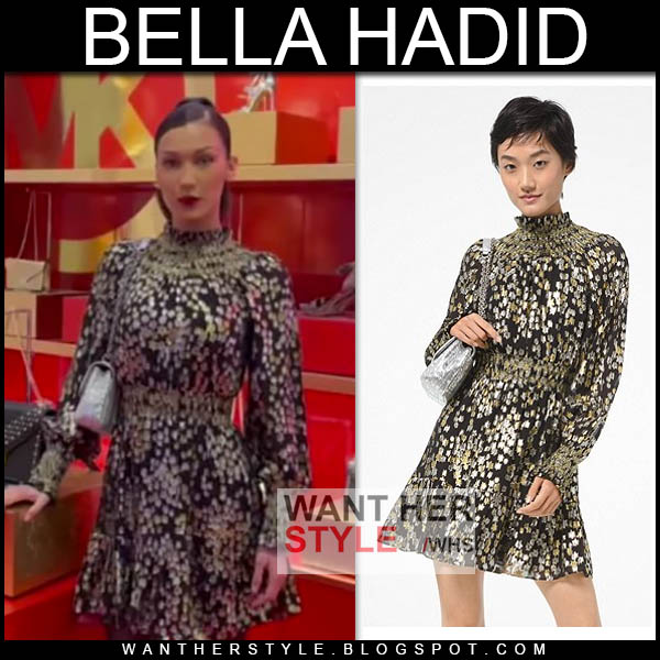 Bella Hadid in metallic star print mini dress