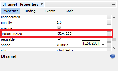 JFrame properties