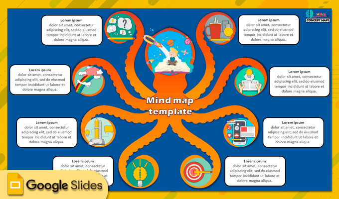 26. Google Slides mind map template with tentacle lines
