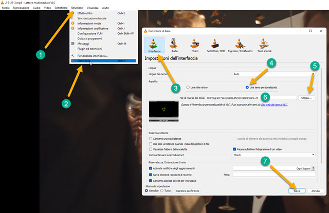 applicare tema personalizzato di VLC