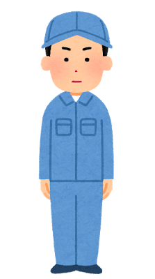 真剣な表情の作業員のイラスト（男性・帽子）