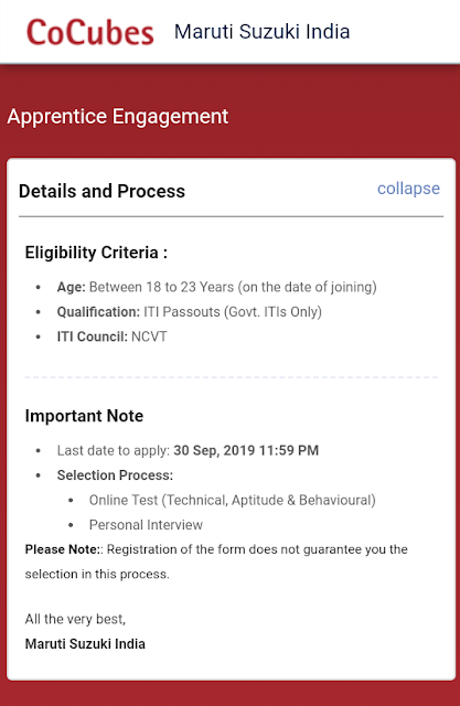 Maruti suzuki Apprentice job