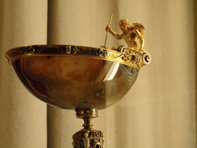 cup of precious stone with statue of neptunus