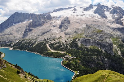 Lake Fedaia and Marmolada Glacier