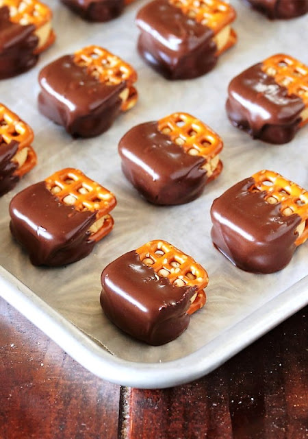 Peanut Butter Buckeye Pretzels Dipped in Chocolate Image