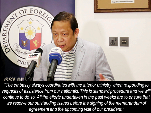  The rescue operations made by Philippine authorities to extricate Filipino household workers who are allegedly maltreated and abused by their employer draws negative reactions among Kuwait  lawmakers. MP Waleed Al-Tabtabaei charged the Philippines Embassy has become a state within a state and that what happened cannot be ignored. He said he condemns the abuse of Filipino workers in Kuwait but totally rejected the idea that the embassy forms its own security teams in the country. MP Abdullah Fahhad stressed that Kuwait’s sovereignty is non-negotiable and that violating the law and playing the role of the interior ministry is unacceptable. He also urged the interior and foreign ministers to take strict measures to protect Kuwait’s security and sovereignty.    MP Abdulkareem Al-Kandari said what that the embassy did is a clear violation of Kuwait’s sovereignty, laws, the Vienna Convention on Diplomatic Relations and all relations between both countries. “The teams operating around Kuwait are actually doing field work outside the diplomatic mission, which calls for implementing article 9 of the Vienna Convention that considers such diplomats personae non-gratae in the host country,” he said.  Advertisement       Sponsored Links      After the videos of rescue operations of household service workers who are allegedly suffering from abuse and maltreatment from their employers, the Philippine Ambassador to Kuwait is now facing an outrage from Kuwait lawmakers for allegedly violating the laws of the state and they want them to be expelled out of Kuwait.    MP Faisal Al-Kandari condemned the statements made by Villa about his country’s intervention in the responsibilities of the state. “Are these statements made by an ambassador who knows and respects the laws and regulations of the host state?” he asked, noting that such disrespect of Kuwaiti laws calls for immediate measures against the ambassador including legal measures and expelling him to be an example to others. “Will the government of the Philippines accept that our embassy violates its laws the way its ambassador to Kuwait did?” he demanded.    Philippine Ambassador to Kuwait Renato Pedro Villa said that the statement received by Kuwait authorities attributed to him being misquoted.    Villa reiterated that they always coordinate with the interior ministry every time the need to address concerns of the nationals regarding any situation is needed.    Meanwhile, two Filipinos involved in rescuing was reportedly arrested by Kuwait authorities. KUNA said the two “confessed to the crime in addition to other similar offenses that had been committed in various regions of the country.” However, the law which the authorities say they violated is unclear.    READ MORE: Recruiters With Delisted, Banned, Suspended, Revoked And Cancelled POEA Licenses 2018    List of Philippine Embassies And Consulates Around The World      Classic Room Mates You Probably Living With   Do Not Be Fooled By Your Recruitment Agencies, Know Your  Correct Fees    Remittance Fees To Be Imposed On Kuwait Expats Expected To Bring $230 Million Income    TESDA Provides Training For Returning OFWs   Cash Aid To Be Given To Displaced OFWs From Kuwait—OWWA    Former OFW In Dubai Now Earning P25K A Week From Her Business    Top Search Engines In The Philippines For Finding Jobs Abroad    5 Signs A Person Is Going To Be Poor And 5 Signs You Are Going To Be Rich