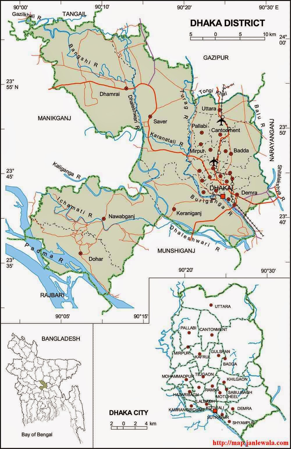 dhaka zila map of bangladesh