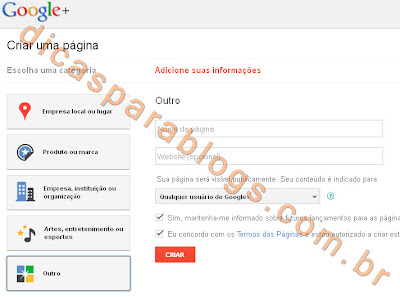 criar pagina no google plus