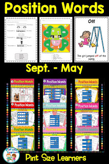 Positional words tell us where we are in the world around us and help us understand how objects relate to one another. Your pre-k and kindergarten students will have fun learning position words with this 231 page seasonal themed bundle of center activities and worksheets for the entire school year.