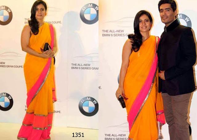 1351-Kajol wore a Orange and Pink tired saree at the launch of a luxury store in Dubai-New