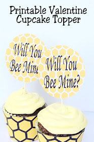 Turn regular cupcakes into something amazing for your Valentine party with some printable valentine cupcake toppers. This "Will You Bee Mine" topper is a simple and fun way to add a little bit of fun to your dessert table.  #cupcaketopper #valentinecupcake #printablevalentine #diypartymomblog