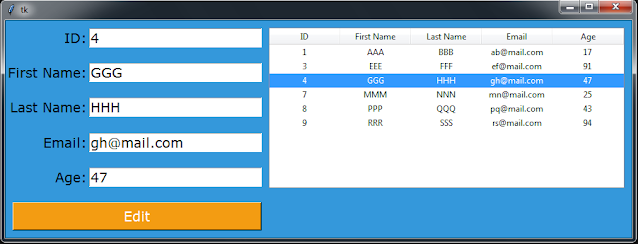 Python Tkinter Update Selected TreeView Row