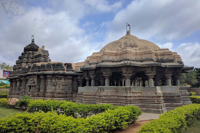 Isvara Temple, Arsikere - Star shaped shrine (left) and open hall dome (right)