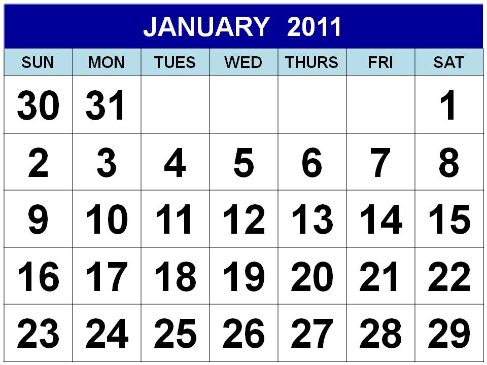 To download and print this Free Monthly Calendar 2011 January: