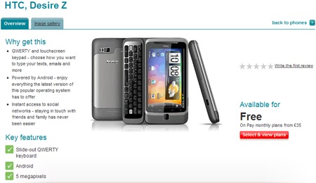 HTC Desire Z Vodafone UK
