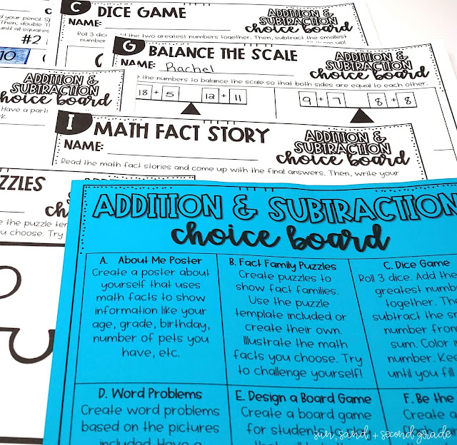 Math Fact Fluency Choice Board 