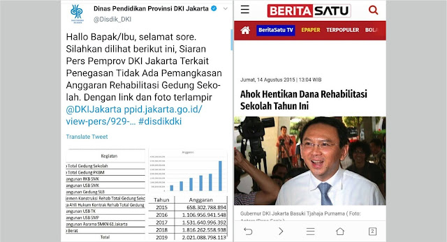 Justru Ahok Yang Hentikan Dana Rehabilitasi Sekolah