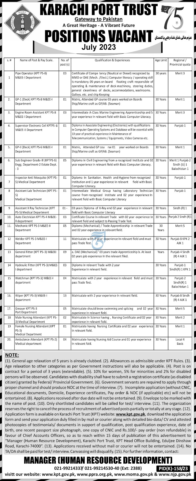 Job 2023 Openings At Karachi Port Trust KPT