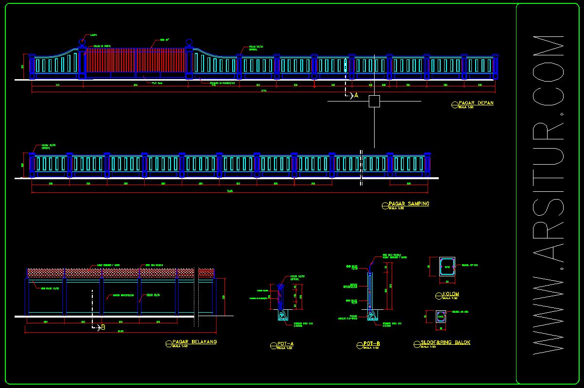 43+ Desain Pagar Autocad