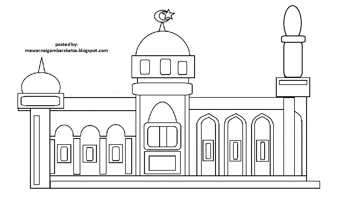  Mewarnai Gambar Mewarnai Gambar Sketsa Masjid 11