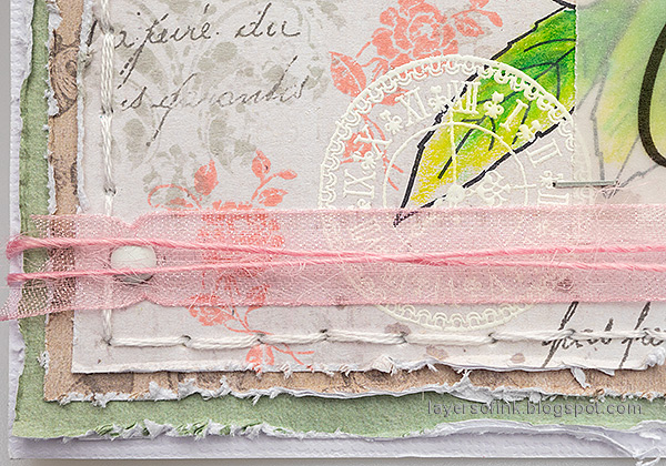 Layers of ink - Peony Card Tutorial by Anna-Karin Evaldsson. Add organza ribbon and twine.