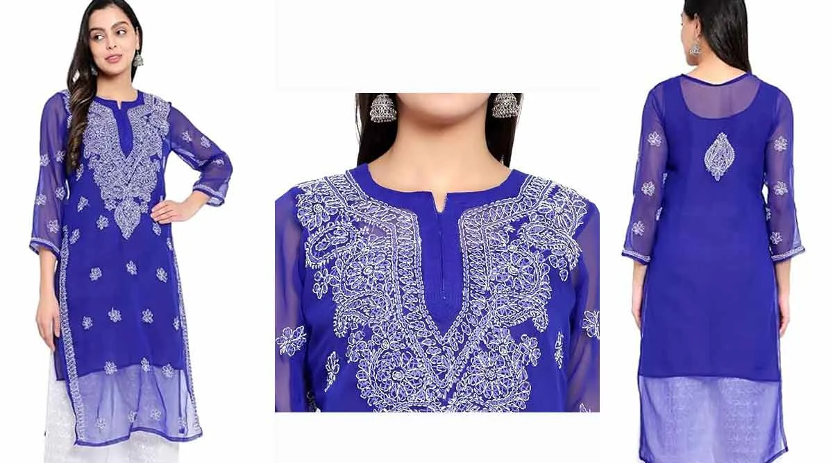 blue chikankari kurta for women