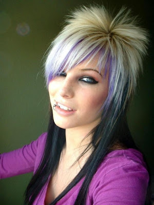 pink emo hairstyles. Emo hairstyle with purple or