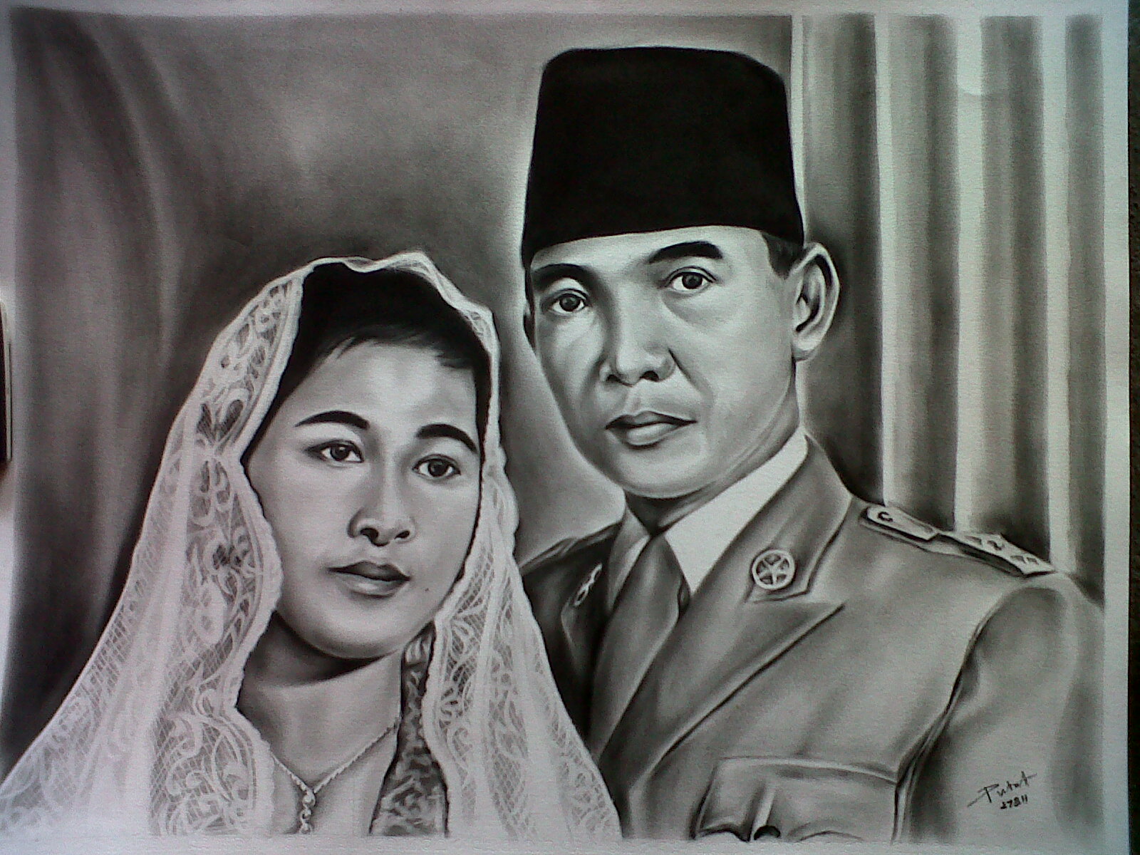Hitam Putih Art Lukisan hitam putih Bung Karno dan Istri